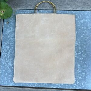 Brand new Parker Clay Beige Suede Bag with tag, gold color ring handles.